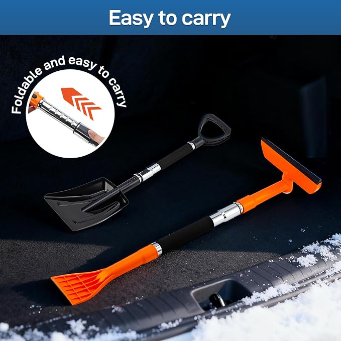 49.2" Car Snow Brush and Ice Scraper for Car Windshield, 3-in-1 Extendable Snow Shovel with Wide Head,180° Pivoting Snow Brush Head and Fpam Grip, Durable Snow Remover for Car Auto Truck SUV