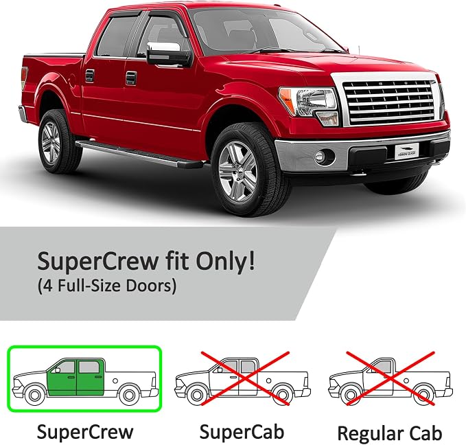 Voron Glass Tape-on Extra Durable Rain Guards for Trucks Ford F-150 2009-2014 SuperCrew, Window Deflectors, Vent Window Visors, 4 Pieces - 120015