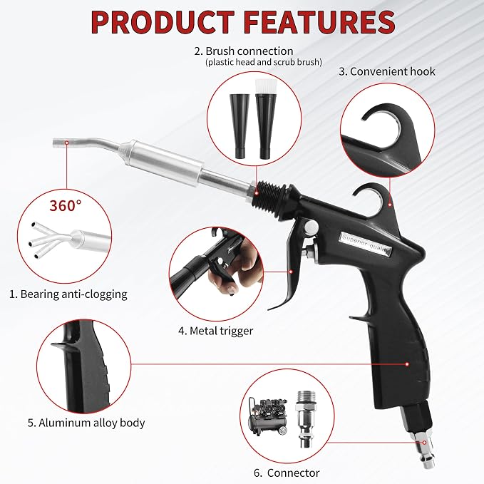 High Pressure Car Interior Cleaning Gun Interior Dryer Hair Dryer Car Detail Gun Fast Drying Blows Away Dust and Dirt Using Air | Car Detailing Tools for Quickly Blowing Out Debris and Dust Air-Powered
