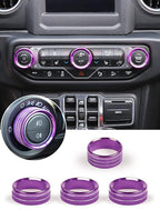 HVAC Climate Control Panel Knob Trim Kit & Light Control Switch Cover, Air Conditioner Knob Aluminum Alloy Ring for 2018-2024 Jeep Wrangler JL JLU & Gladiator JT, Interior Accessories,Purple
