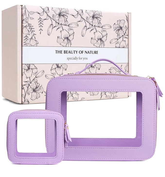 Clear Sunscreen Makeup Bag Organizer,Travel Toiletry Bag Cosmetic Case for Women,Portable Beach Make Up Skincare Pouch Car Organizer Bag with Zippers for Essentials(Large-Purple)
