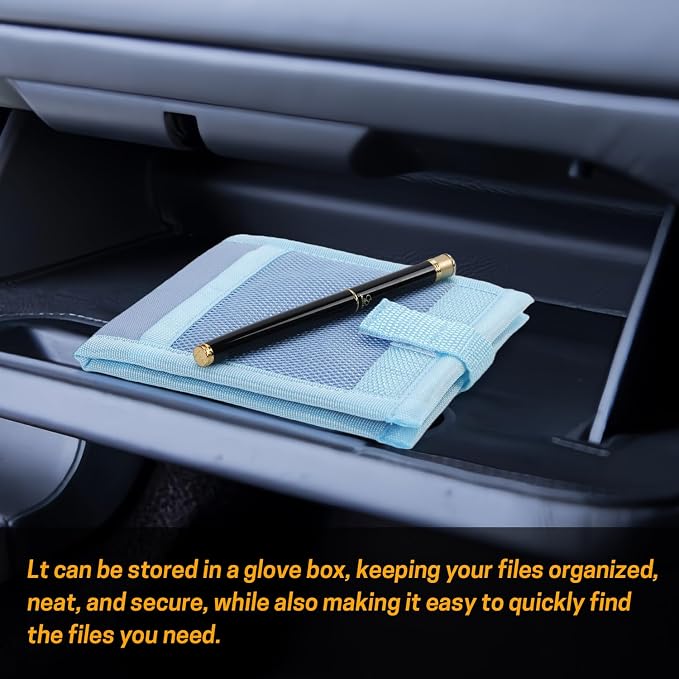 Car Registration and Insurance Holder, Sun Visor Organizer | Durable 300D 5.5"X5.3" Document Holder with Secure Elastic Strap, Fits Auto Insurance Papers, Cards, License & Receipts