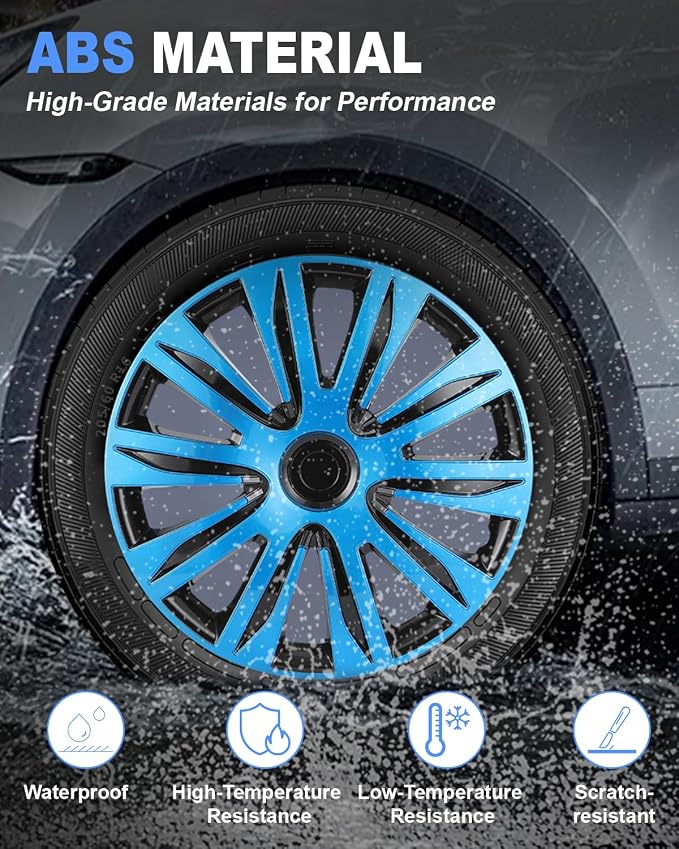 Hubcap Wheel Covers Hub Caps 16 Inch Set of 4 Black & Blue Universal Wheel Rim Cover R16 Stylish Car Decor Wheel Covers