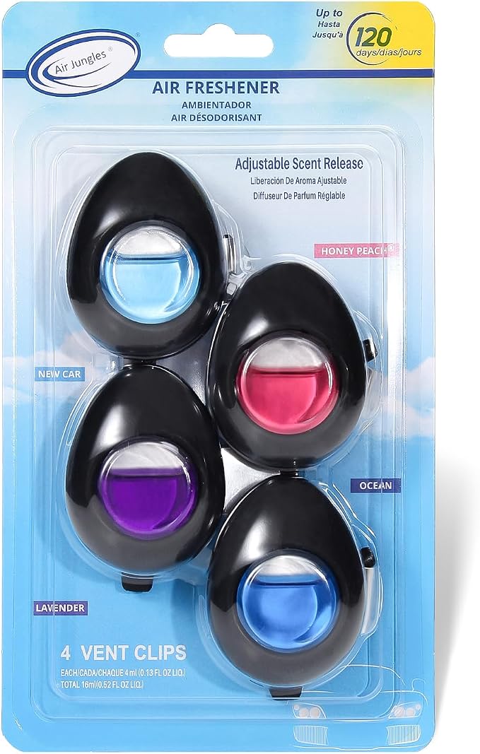 Car Air Freshener Vent Clip 4 Ct, Variety Scent for Men & Women | Long-Lasting Car Odor Eliminator, Easy Clip-On, Up to 120 Days Freshness for Cars, Trucks, and SUVs, 4 mL Each