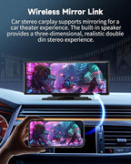Kuayvan 10.26" Wireless Carplay Screen for Car with 4K Dash Cam, Portable Apple Carplay & Android Auto Touchscreen with 1080p Backup Camera/Mirror Link/Voice Control/GPS/Bluetooth,for All Vehicles