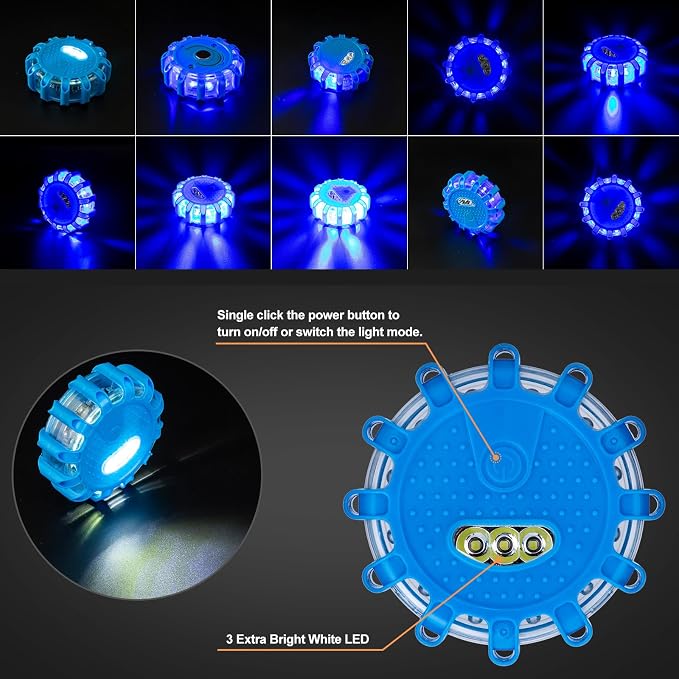 LED Road Flares Roadside Safety Emergency Lights Beacon Disc Flashing Warning Flare Kit for Car Truck Boat - 6 Pack