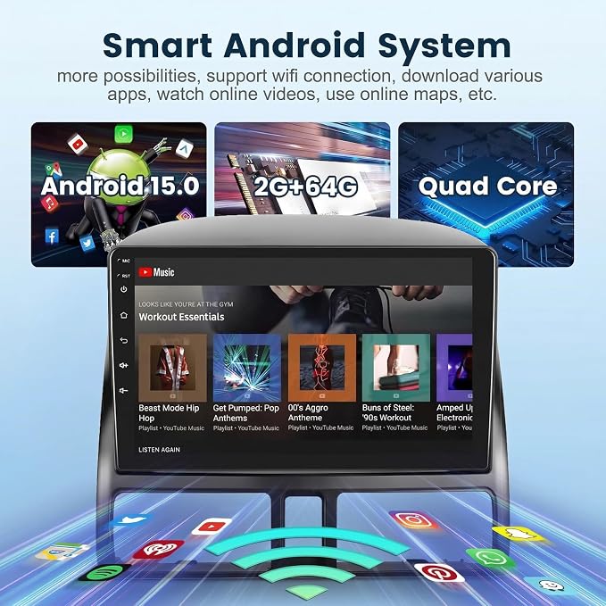Android 15 Car Stereo for Honda CRV 2002-2006, 9 Inch HD Touchscreen Radio, Wireless CarPlay Android Auto GPS WiFi Bluetooth FM/RDS SWC Dual USB HD Backup Camera 2G+64G