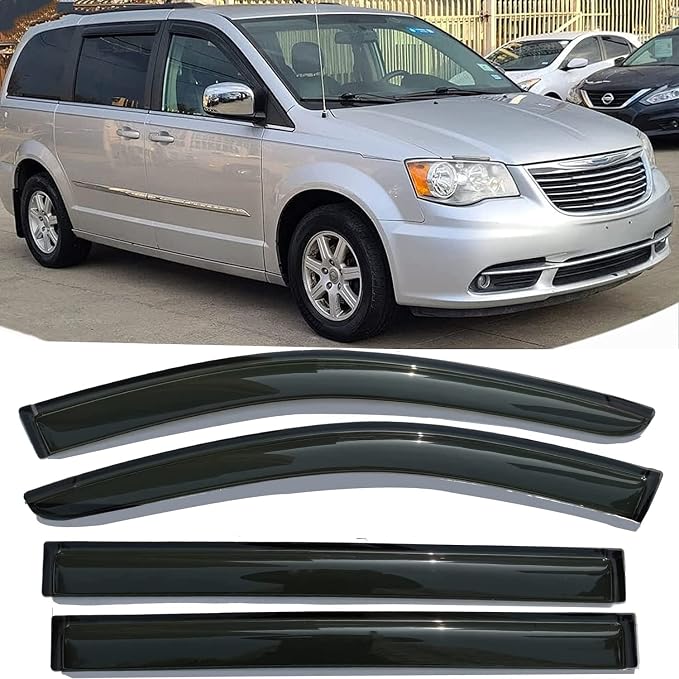 Side Car Window Visor Rain Guards Vent Deflector for 2008-2018 Chrysler Town and Country & Dodge Grand Caravan, Sun Shade Wind Deflectors 4pcs 94251