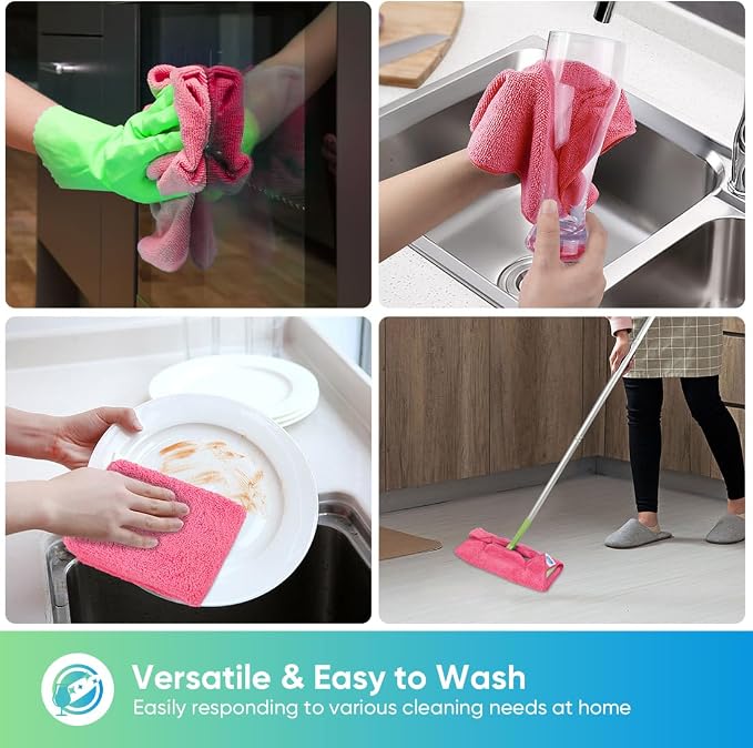 Pink Microfiber Cleaning Cloth, 12 Pack Premium Microfiber Towels for Cars, Lint Free, Scratch-Free, Highly Absorbent, Reusable Cleaning Rags for Car, Household, Kitchen, Window, 11.5"X11.5"