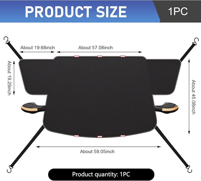 All-Season Car Windshield Frost Shield, Heat Blocking Car Windshield Weather Cover with Reflective Strips, Adsorption Design Front Window Ice Snow Shield, Universal for Most Cars (Black)
