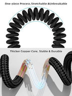 Car Carplay Cable 3ft Coiled USB A to USB C Fast Charge Cord for iPhone 16/15/Plus/Pro Max/MacBook Pro, Auto Coiled Retractable iPhone Car Cord