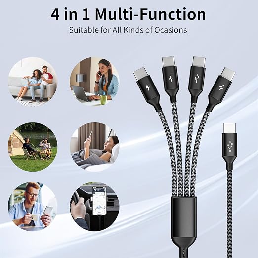 USB C Splitter Multi Charging Cable 3Pack, Dual Type C Charger Cord,4 in 1 Multiple Nylon Braided Cable with 4 Type-C Connectors Compatible with iPhone 17 16 Pro Max/Galaxy/Tablets/Google 5FT