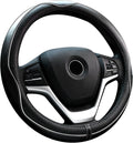Steering Wheel Covers Universal 15 inch - Genuine Leather, Breathable, Anti Slip & Odor Free (White Line, M(14" 1/2-15" 1/4))