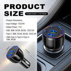6 Ports 75W Fast Car Charger USB C & USB A,12V/24V Car Charger Adapter Cars Cigarette Lighter Chargers for Super/PD30W/PD/3.1A,12V/24V Cars Port Chargers for Phones,Tablets