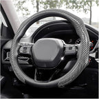 Sun Walker Carbon Fiber Car Steering Wheel Cover, 15" Anti-Slip Wear-Resistant Steering Wheel Protector Stylish Interior Decor, Ultra-Thin Comfortable Leather Wheel Cover for Women Men (Silver)