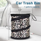 Car Trash Can, 2 Packs Mini Car Garbage Can, Collapsible Trash Bin | Pop-Up Trash Can for Front Back Seat, Portable Trash Bag Hanging for Vehicle SUV Rv Truck Accessories Interior, Leopard Print