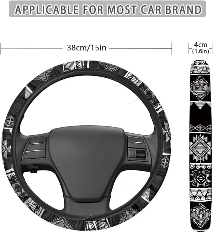 American Tribal Geometric Pattern Steering Wheel Cover with a Diameter of 15" for Van Car SUV Truck Full Surround Auto Steering Wheel Protector Steering Wheels Accessories