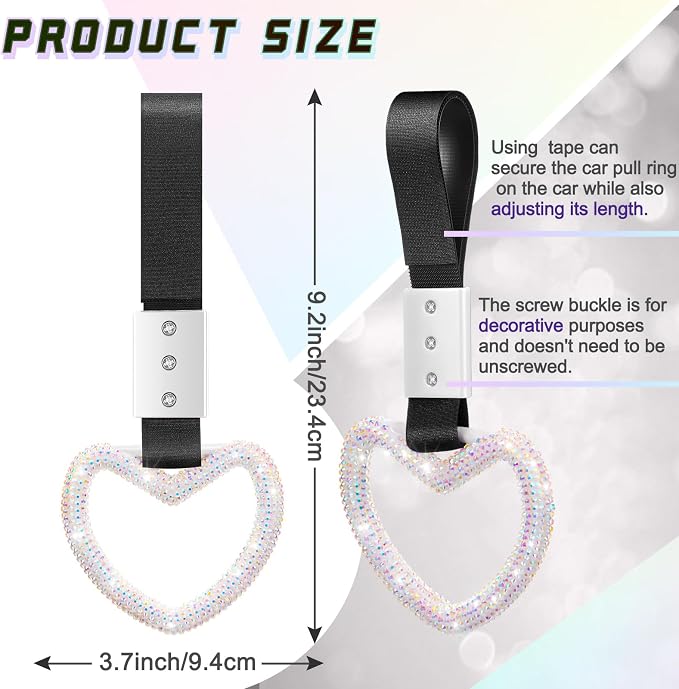 Bling Car Accessories Bling Heart Handle Ring Car Accessory for Women Hearts Hand Strap Drift Charm Rear Bumper Warning Ring Decor for Auto Interior Exterior Decoration(Colorful,Heart Style)