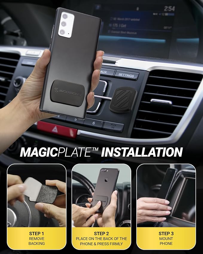 Extra Strength Magnetic 3M Flush Mount Phone Holders for Your Car Dashboard and Flat Surfaces, Low Profile Cell Phone Holder with Thick Metal Plate for iPhone and Android, Not MagSafe, 2-Pack