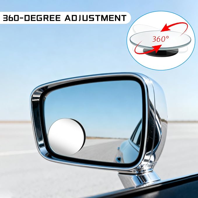 2-Pack 360° Adjustable Blind Spot Mirrors - 2" Frameless Convex Glass for Sedans, Trucks & SUVs