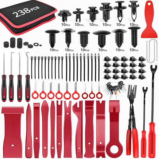 238Pcs Trim Removal Tool, Auto Push Pin Bumper Retainer Clip Set Fastener Terminal Remover Tool Adhesive Cable Clips Pry Kit Car Panel Radio Removal Auto Clip Pliers