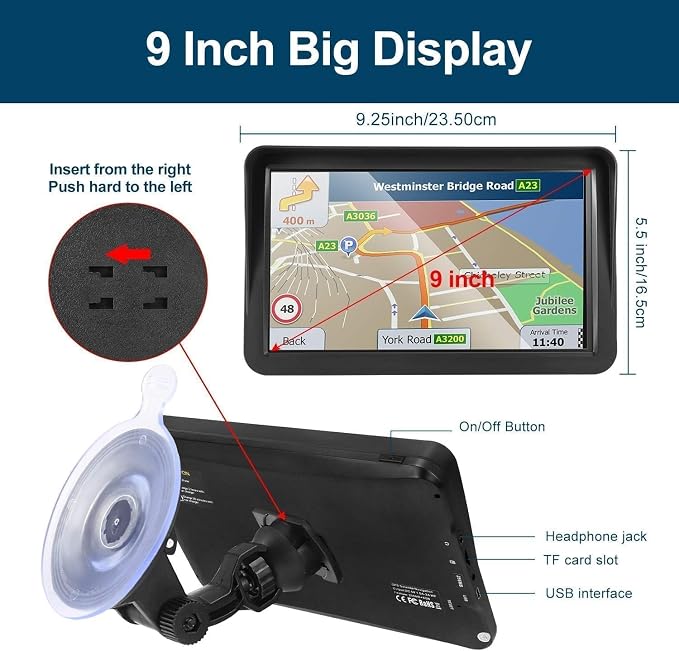 GPS Navigator for Car Truck RV, Latest 2026 Map(Free Lifetime Updates) 9 inch Touch Screen Car GPS, Support Voice Turn Direction Guidance/Speed and Red Light Warning/Custom Truck Routing