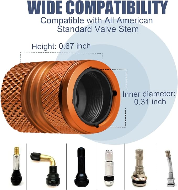 Tire Valve Stem Caps for Car Tires Air Caps Cover 8 Pack Corrosion Resistant Premium Alloy Leak-Proof Universal for SUV Truck Motorcycle Bike Orange