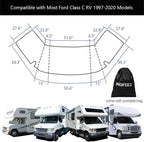 RV Windshield Cover Compatible with Class C Ford 1997-2026, UV Block Offer Complete Privacy with Light Preserves Interior (White Color with Mirror Cutouts)