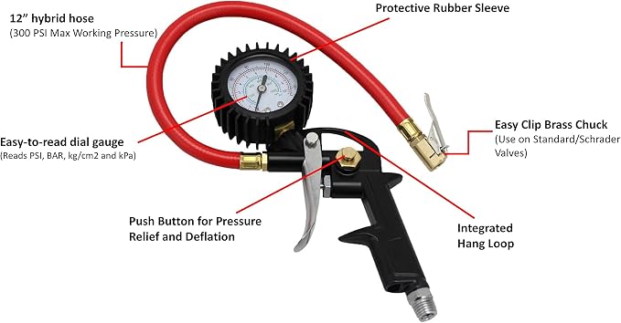 EXELAIR Pistol Grip Inflator/Deflator Gauge, EX0500P