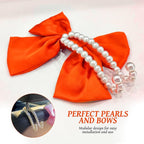 2 PCS Bow Pearl Car Seat Headrest Hook – Cute Purse Hook for Car, Girly Interior Decoration Accessories Hook Hanger, Seatback Holder for Purses & Bags, Elegant Car Organizer (Orange)