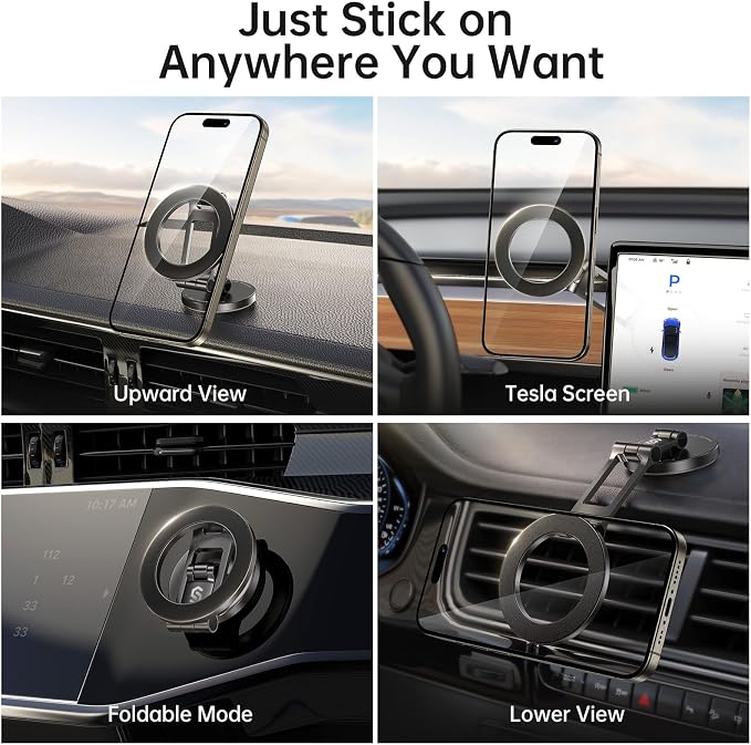 Fits MagSafe Car Mount for Car Dash&Tesla Screen[All-Metal] Magnetic Phone Holder, [Flexible Three-axis]360° Rotation Car Mount Strong Magnets Car Phone Holder for iPhone 17 16 15 14 Pro Max