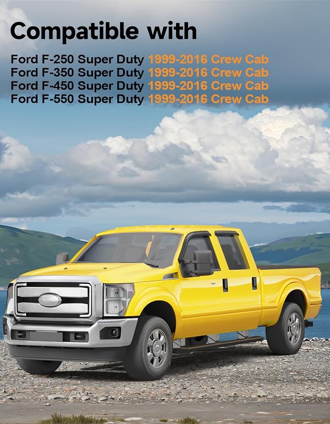 Extra-Thick Window Rain Guards Fit for Ford F250/F350/F450/F550 1999-2016 Super Duty SuperCrew Rain Guards Window Deflectors Visors Tape-on Vent Visors Vent Shades Car Accessories