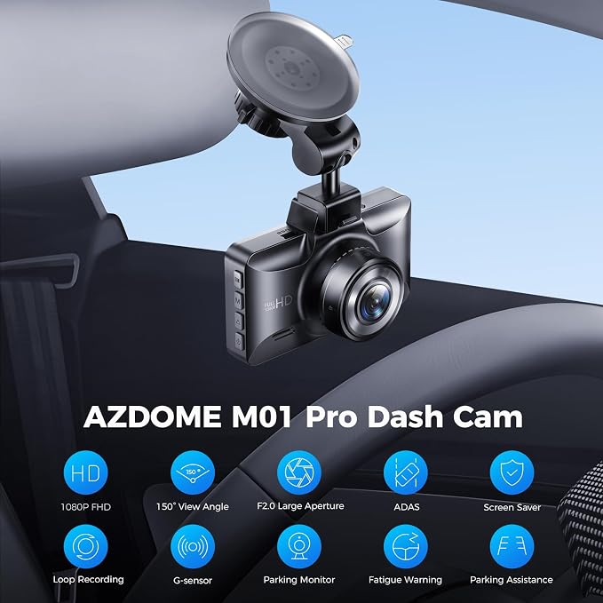 M01 Dual Dash Cam Front and Rear with Free 64GB Card, 3" Screen Dual Dashboard Camera for Car, Built-in ADAS G-Sensor, 24H Parking Mode Car Camera (M01 Pro)