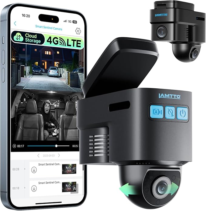 LAMTTO 4G LTE Wireless Dash Cam Front and Inside, Remote Live View Car Security Camera, Dual Dashcam with Radar Sentry Parking Monitor, Anti-Theft GPS Tracking for Vandalism, Fleet & Teen Safety