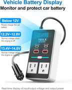 300W 12V to 110V Car Power Inverter, with Dual USB-A 24W and USB-C 65W, Dual AC Car Plug Adapter Outlet and Equipped with a Display Screen.Suitable for car Trips, Camping,Charging laptops