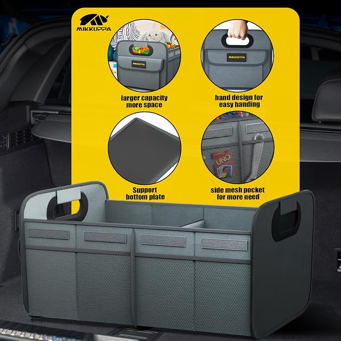 Car Trunk Organizer - 75L Collapsible Trunk Organizer with Reinforced Handles for Groceries, Trunk Storage Organizers for SUV Auto Truck Van with Non Slip Bottom (Gray)