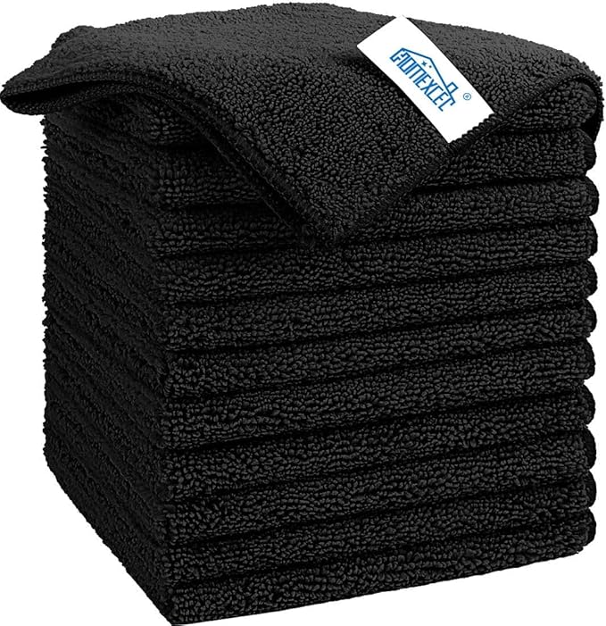 Black Microfiber Cleaning Cloth, 12 Pack Premium Microfiber Towels for Cars, Lint Free, Scratch-Free, Highly Absorbent, Reusable Cleaning Rags for Car, Household, Kitchen, Window, 11.5"X11.5"