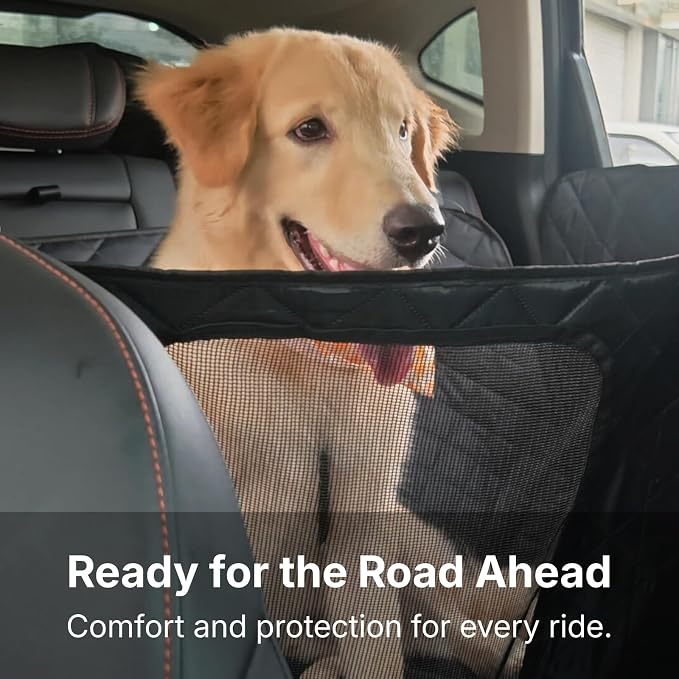 Waterproof Dog Car Hammock for Back Seat with Door Protection, Black | Odorless Material, Soft-Padded, Fits for SUVs & Sedans