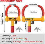 2Pcs Universal Heavy Duty Wheel Lock - Anti Theft Trailer Lock & Car Boot, Adjustable Security Tire 11.4" for Trailers, Cars, Golf Cart, ATV, SUV, RV, Boat, Camper, Motorcycle,6 Keys,Yellow+Red