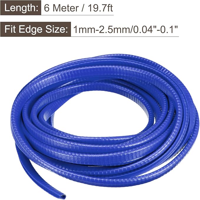 U Channel Edge Trim, 19.7ft Length Rubber Guard Seal Strip Edge Protector Fit for 1-2.5mm Edge, (15/64" W x 25/64" H) Blue