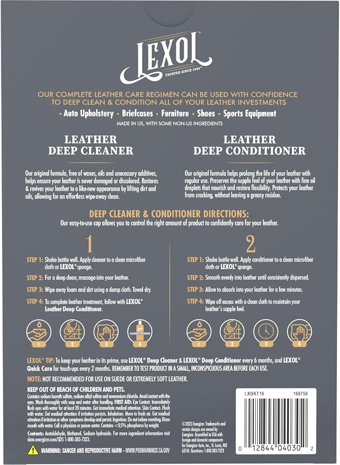 Leather Cleaner & Conditioner Kit by for Furniture, Car Interior, Shoes, Handbags, Includes 2 Application Sponges, Two-Step System, 16 Oz Each
