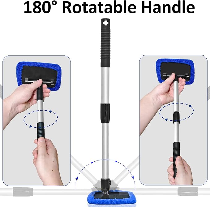 20 Pieces Windshield Cleaner Tool, Inside Car Windshield Cleaning Tool with 12 Microfiber Pads, 4 Spray Bottle, and Extendable Handles Car Window Cleaning Tool Kit, Blue