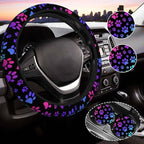 Paw Print Steering Wheel Cover for Women, Universal Auto Steering Wheel 14-15 Inch Car Interior Accessories with 2PCS Car Coasters, Suitable for Men and Women