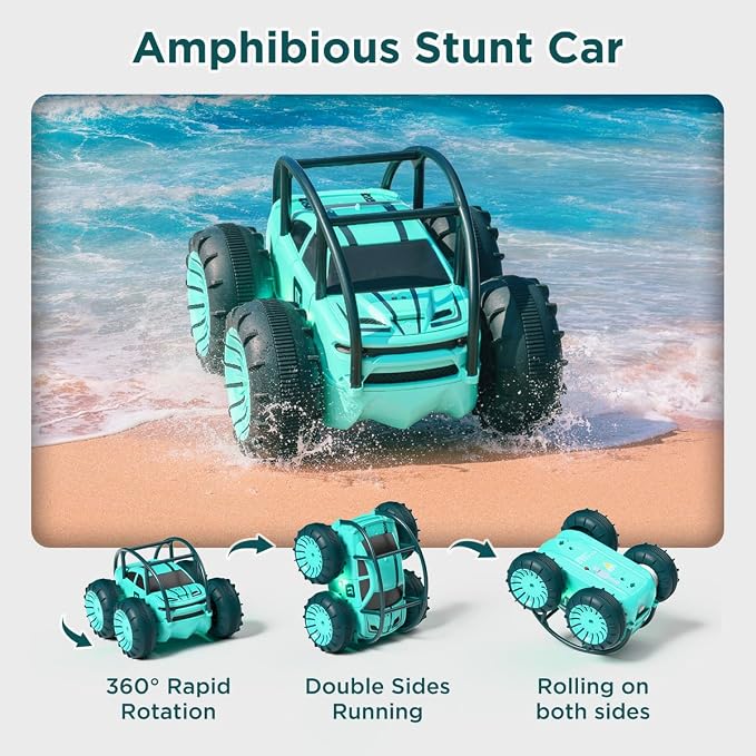 Amphibious Remote Control Car,Rechargeable RC Cars Toy 360° Flips Rotation Stunt Crawler 15KM/H 4WD All Terrain Outdoor Indoor Toy for Kids Boys Girls 3-12