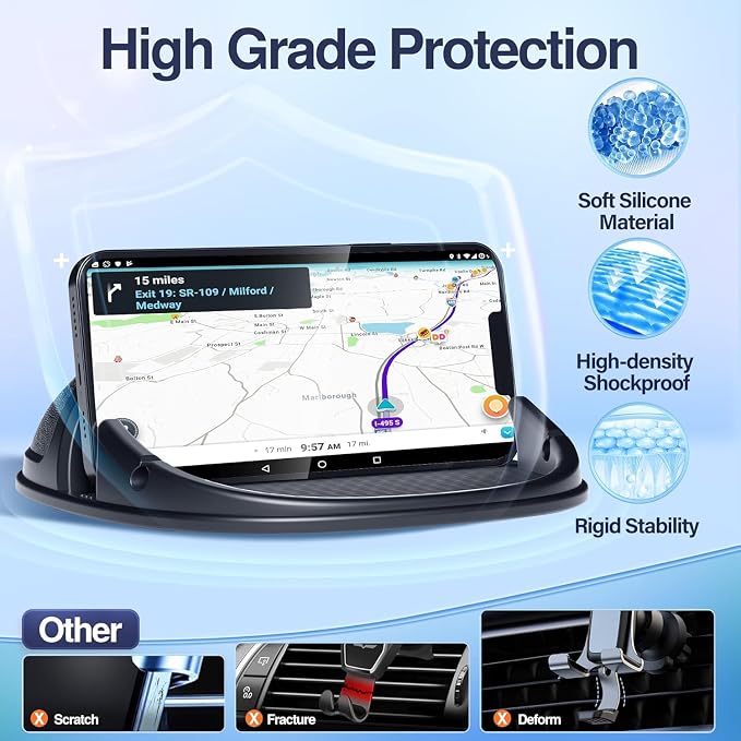2 Pack Dashboard Car Phone Holder Mount, Universal Cell Phone Automobile Cradles Ultra Stable Slip Free Hands Free Car Accessories Compatible for iPhone, Most Smartphones and GPS
