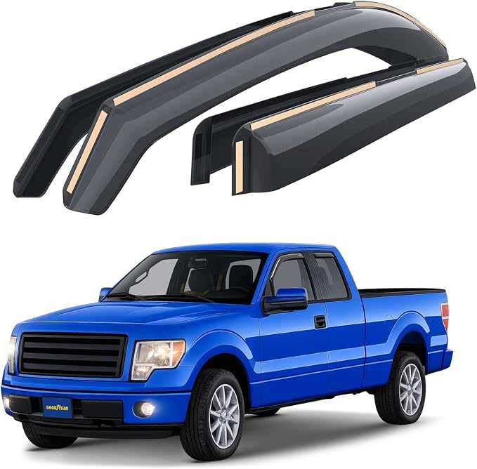 Goodyear Shatterproof in-Channel Window Deflectors for Trucks Ford F150 2004-2014 SuperCab, Rain Guards, Window Visors, Vent Deflector, Truck Accessories, 4pcs - GY003420LP