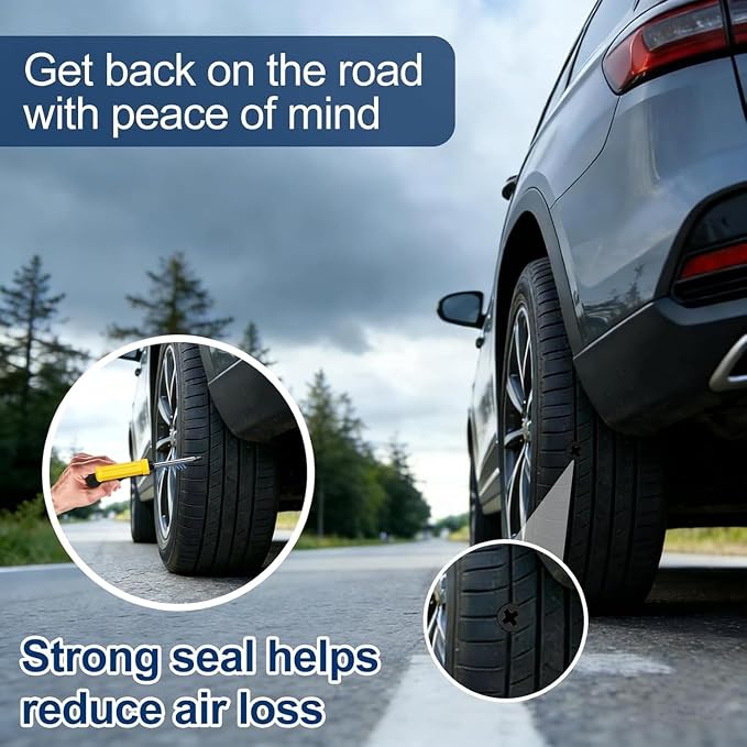 60 PCS Tire Repair Rubber Nails, Spiral Rubber Screw Tire Plug Kit for Tubeless Tires, Quick Self-Service Puncture Repair Tool for Cars, Trucks, Motorcycles, Tractors (61PCS Screwdriver included)