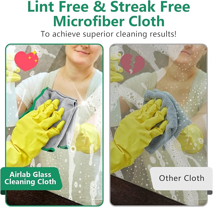 Airlab Glass Polishing Cloth Streak Free Miracle Cleaning Cloth Lint Free Microfiber Cleaning Rags for Glasses Kitchen Dish Mirrors Easy Clean, Pack of 6, 12" x 12", Sliver-Green