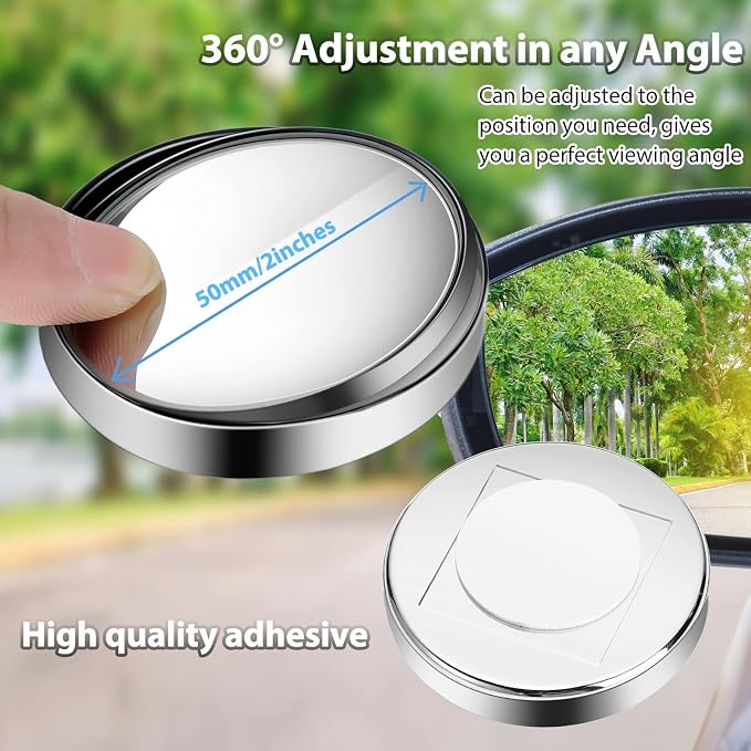 4 Pcs Blind Spot Mirrors 360 Degree 2 Inch Car Rear View Adjustable Wide View Angle Silver Round Glass Convex Mirrors Adjustable with Frame for Car SUV Truck Accessories