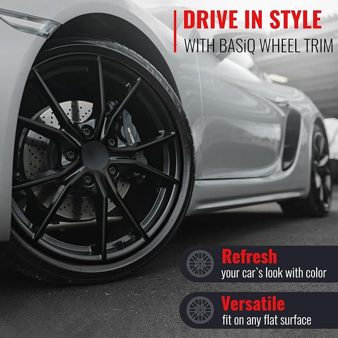 BASiQ Universal Styling Trim - 26 Feet, 6 Colors, Flat Design, Easy to Apply with Premium 3M Tape - Versatile Rim Styling and Color Accent for Cars, Trucks, SUVs - Black